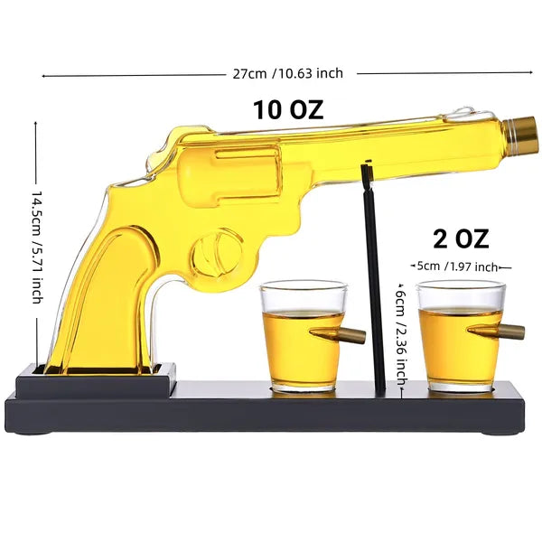 10 Oz Whiskey Gun Decanter Set + 2 Bullet Glasses