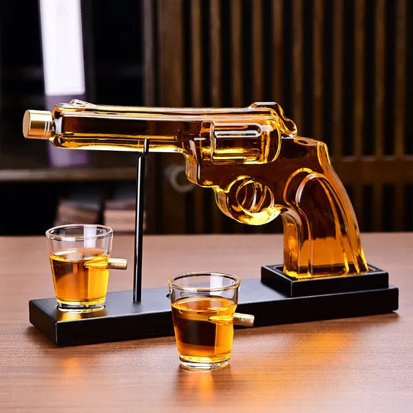 10 Oz Whiskey Gun Decanter Set + 2 Bullet Glasses