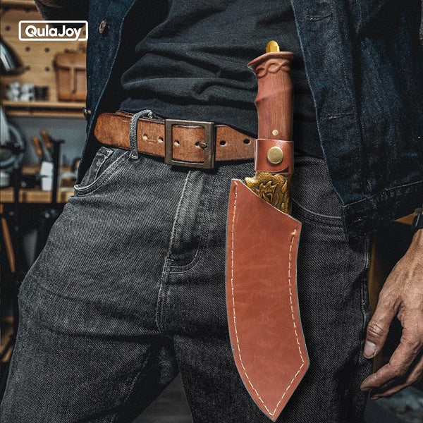 Qulajoy Boning Knife - Dragon Head Handle And Leather Sheath - Unique Dragon Style - Viking Knife For Hunting & Camping