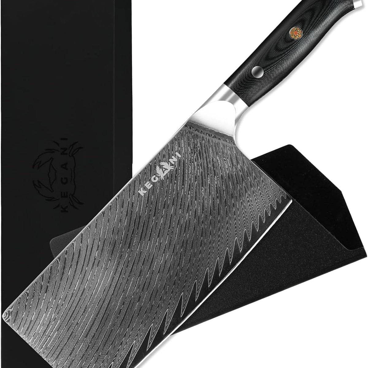 Kegani Meat Cleaver Knife 7 Inch - Damascus 73 Layers AUS-10 Steel Core Butcher Knife - G10 Handle Chinese Knife With Gift Box & Sheath