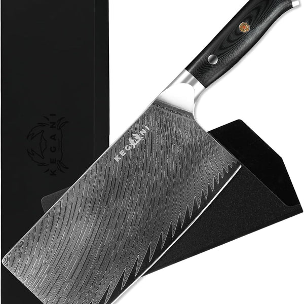 Kegani Meat Cleaver Knife 7 Inch - Damascus 73 Layers AUS-10 Steel Core Butcher Knife - G10 Handle Chinese Knife With Gift Box & Sheath