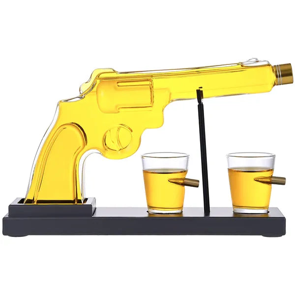 10 Oz Whiskey Gun Decanter Set + 2 Bullet Glasses