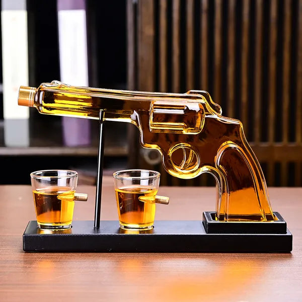 10 Oz Whiskey Gun Decanter Set + 2 Bullet Glasses
