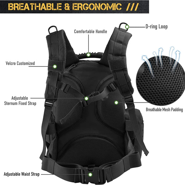 Tactical Range Backpack Bag, VOTAGOO Range Activity Bag For Handgun And Ammo, 3 Pistol Carrying Case For Hunting Shooting