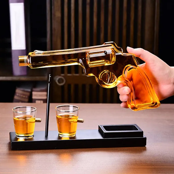 10 Oz Whiskey Gun Decanter Set + 2 Bullet Glasses