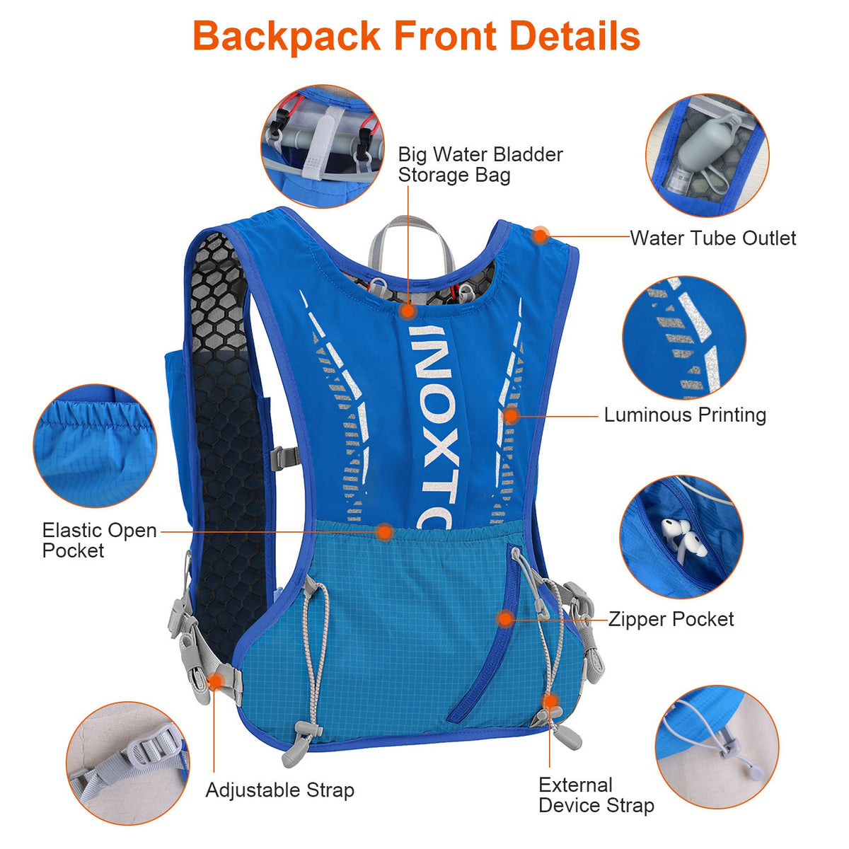 Sport Hydration Vest Running Backpack With 15oz 50oz Water Bladder