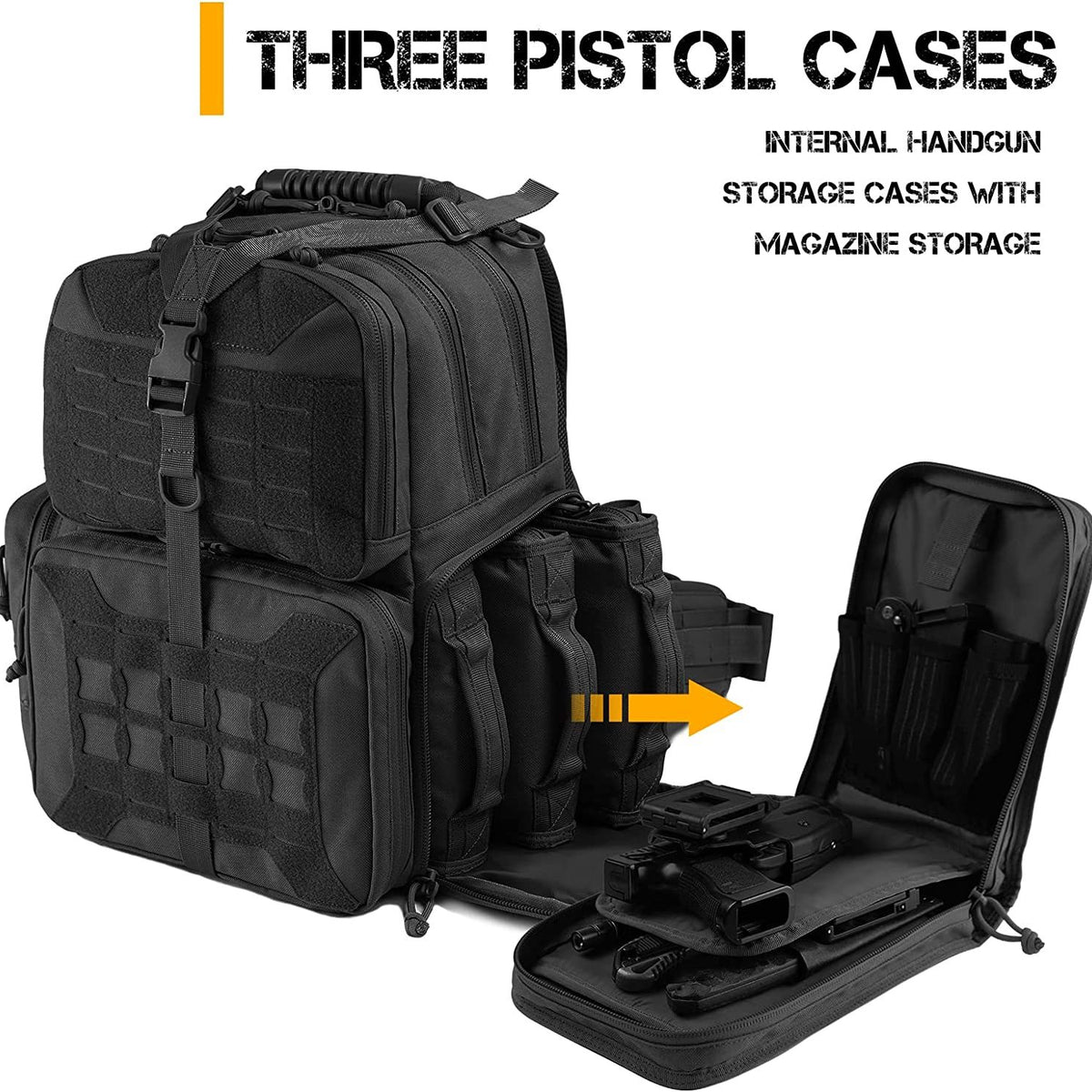 Tactical Range Backpack Bag, VOTAGOO Range Activity Bag For Handgun And Ammo, 3 Pistol Carrying Case For Hunting Shooting