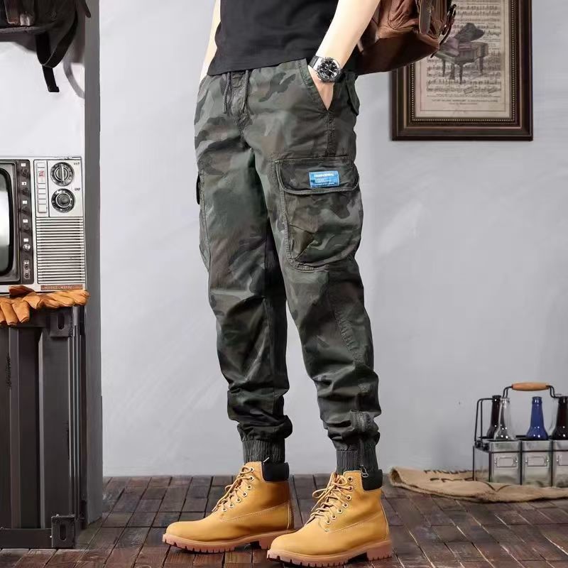 Camouflage Cargo Pants Men's Trousers With Pockets Loose Tapered Pants