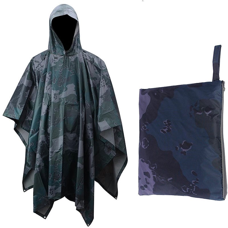 Military Style Poncho Multi Use Rip Stop Camouflage Rain Poncho